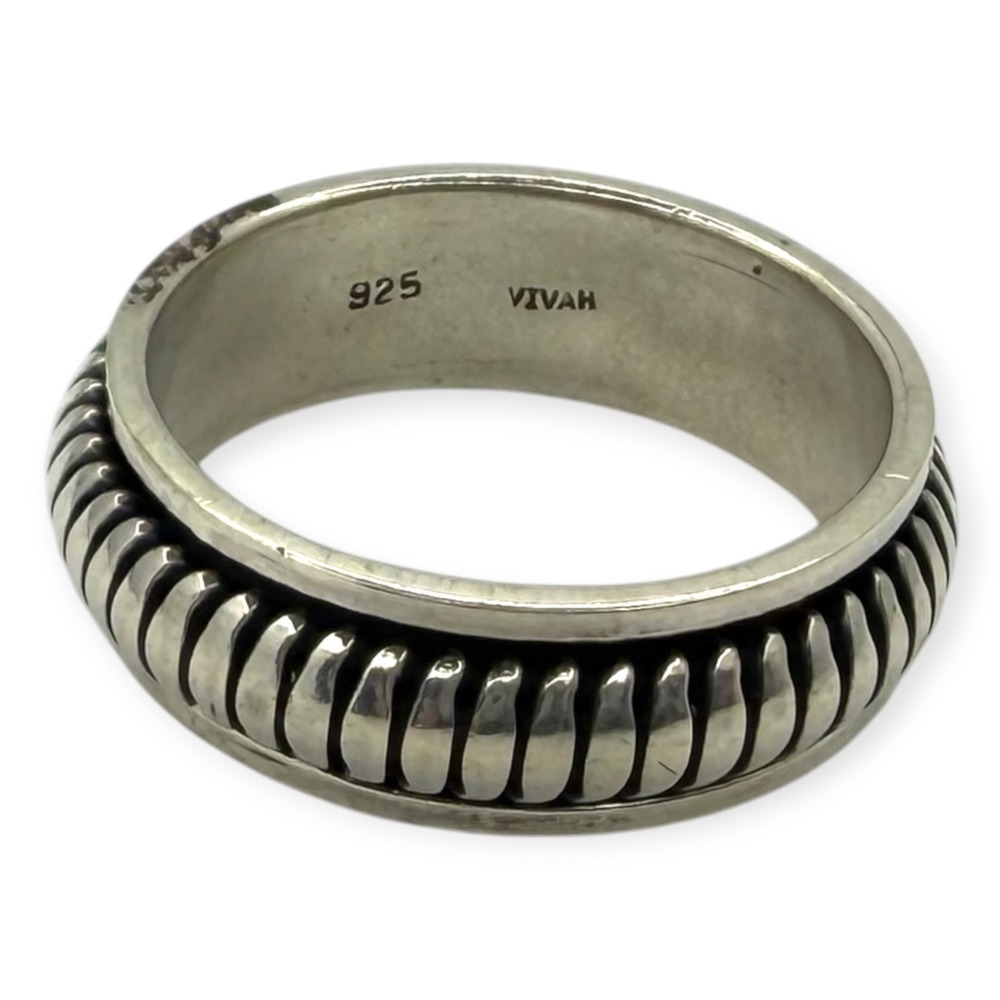 Vivah Spinner Ring 925 Sterling Silver Size 10.75 Silver Textured Band